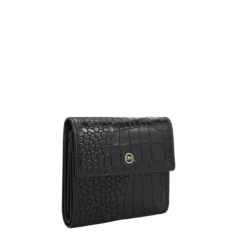 Da Milano Croco Leather Ladies Wallet - Black
